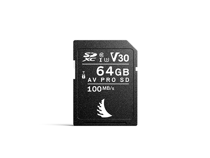 AV PRO SD V30 memory card with 64 GB capacity displayed on a neutral background.