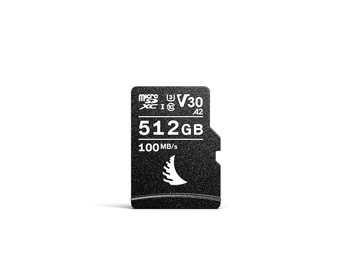 AV PRO microSD V30 memory card with 512 GB capacity displayed on a neutral background.
