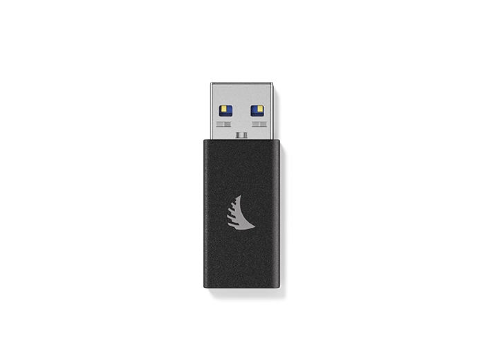 USB-A to USB-C adapter displayed on a neutral background
